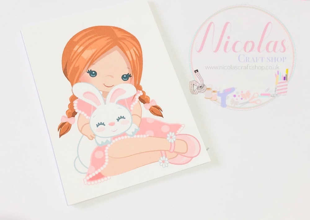 Red Hair Easter Bunny Girl printed bow cards