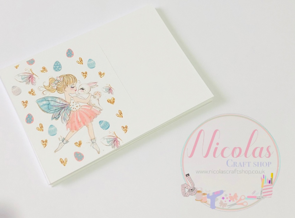 Golden Heart Easter Blonde Hair Fairy Girl With Bunny Rabbit printed bow cards