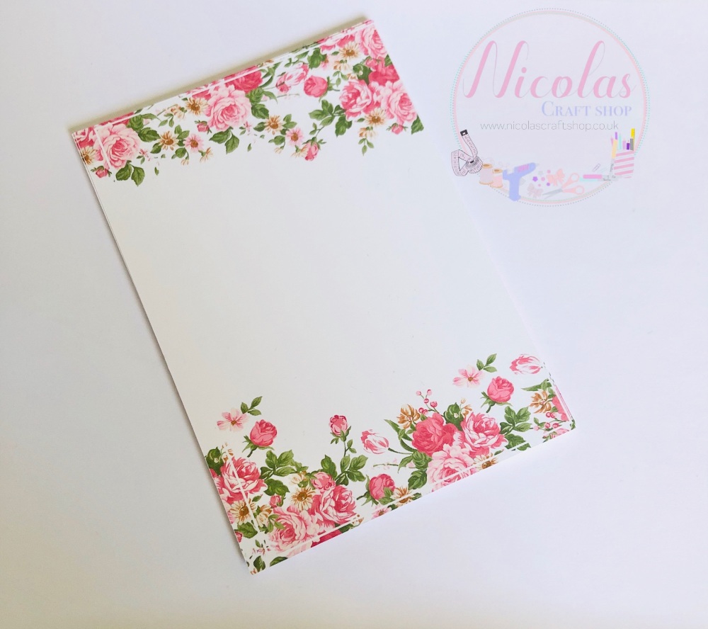 Pink rose flower printed bow cards (pack of 10)
