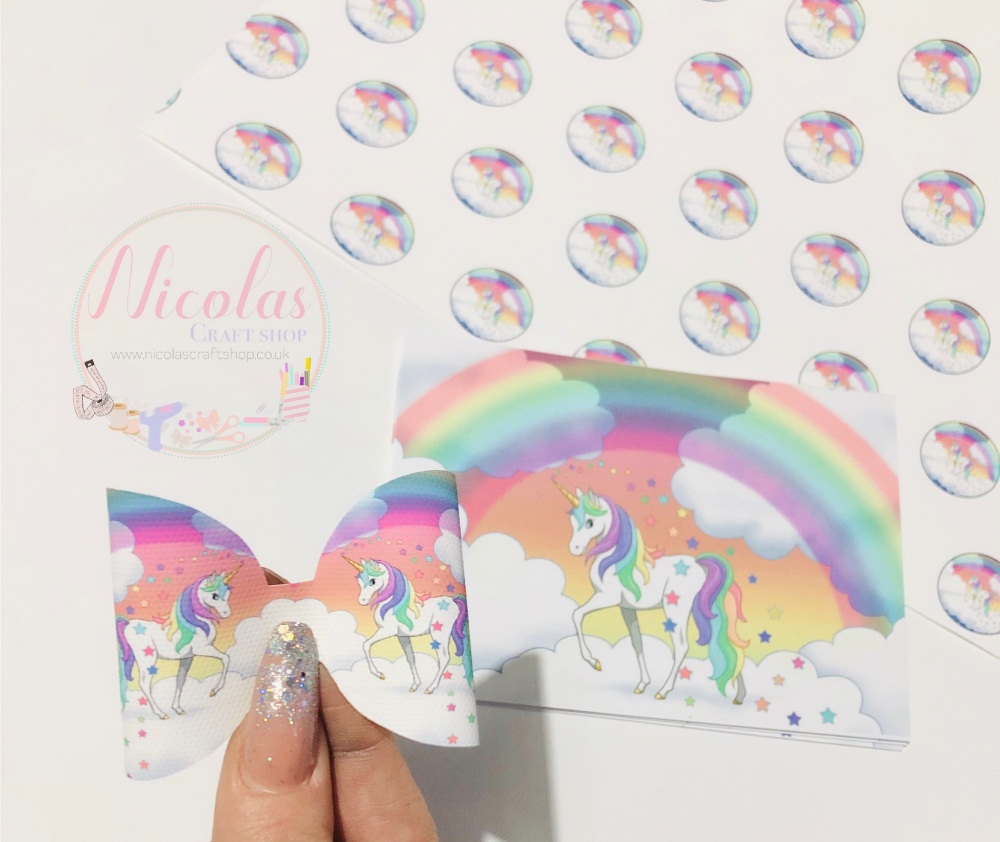 The rainbow unicorn printed pre cut bow loop