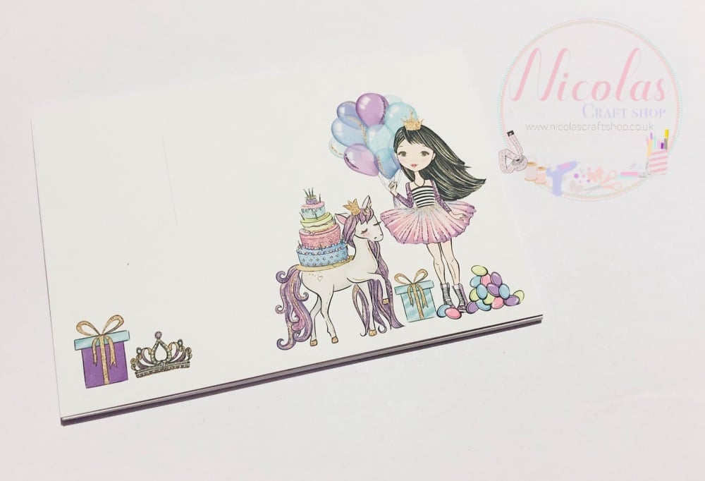 Cotton candy black hair balloon girl printed bow cards (pack of 10)
