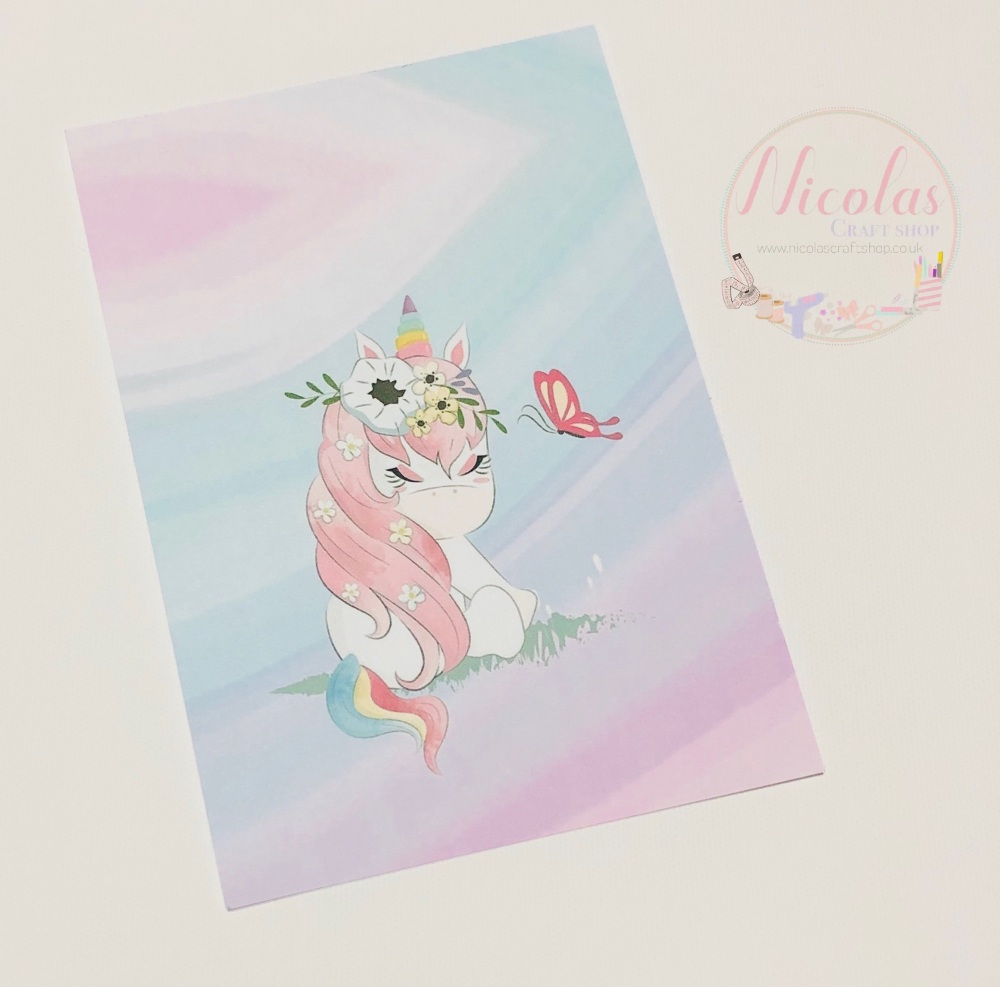Watercolour Shy Unicorn Printed bow card (pack of 10)