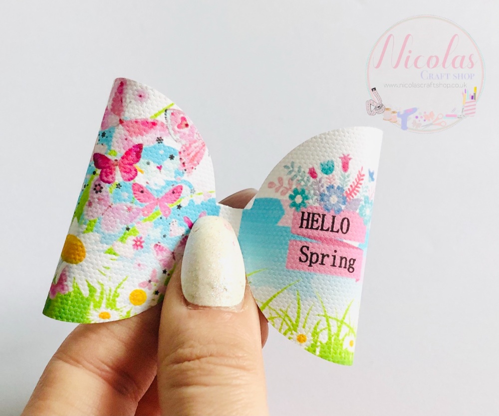 Hello spring daisy butterfly pre cut printed bow loop