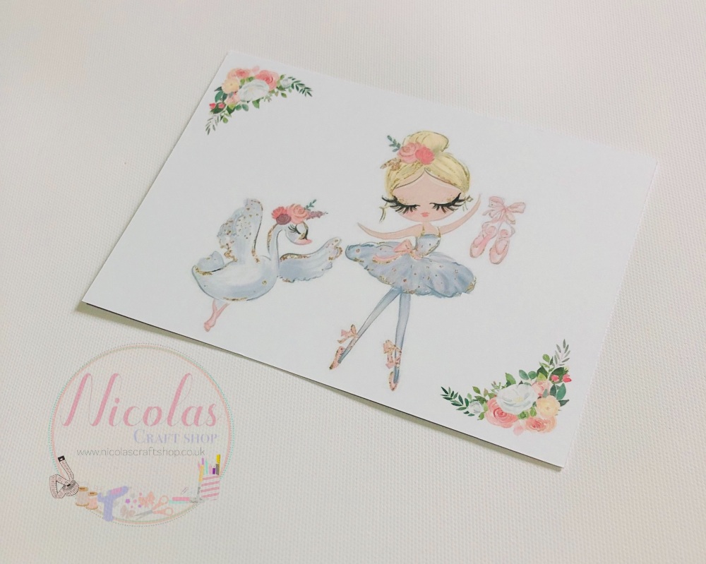 White swan ballerina printed bow cards (10pk)