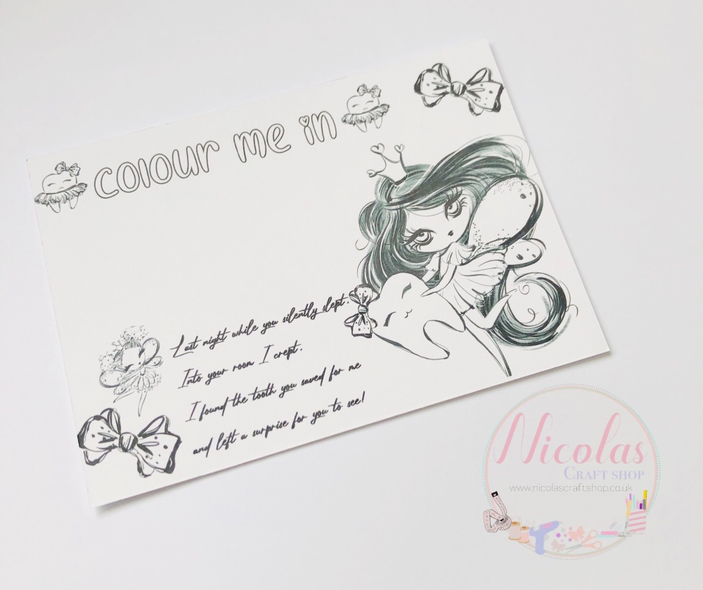 Colour me in - Tooth Fairy Bow cards 