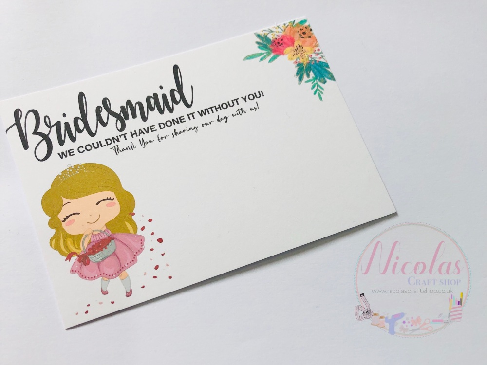 Blonde Bridesmaid thank you printed bow card 