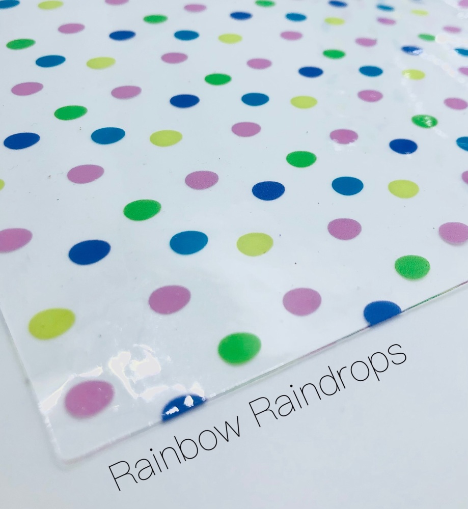 Rainbow raindrops pastel polka printed jelly fabric