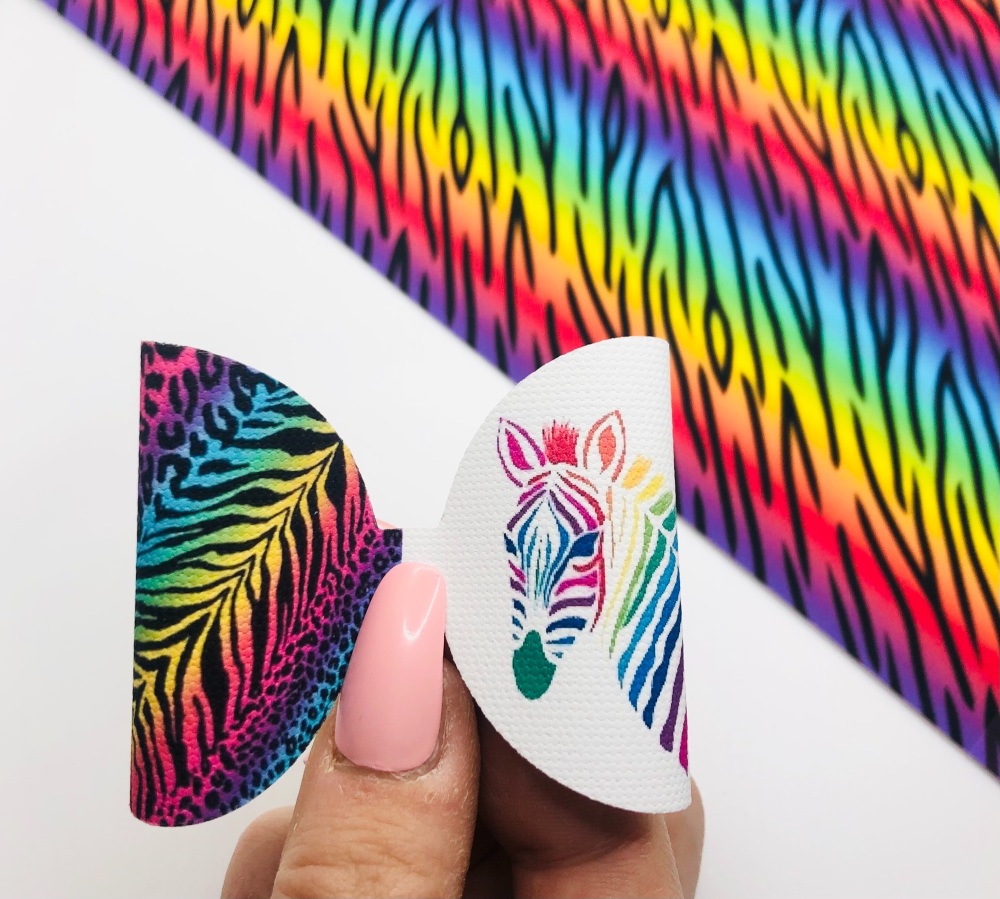 Zebra print Bright Rainbow pre cut bow loop