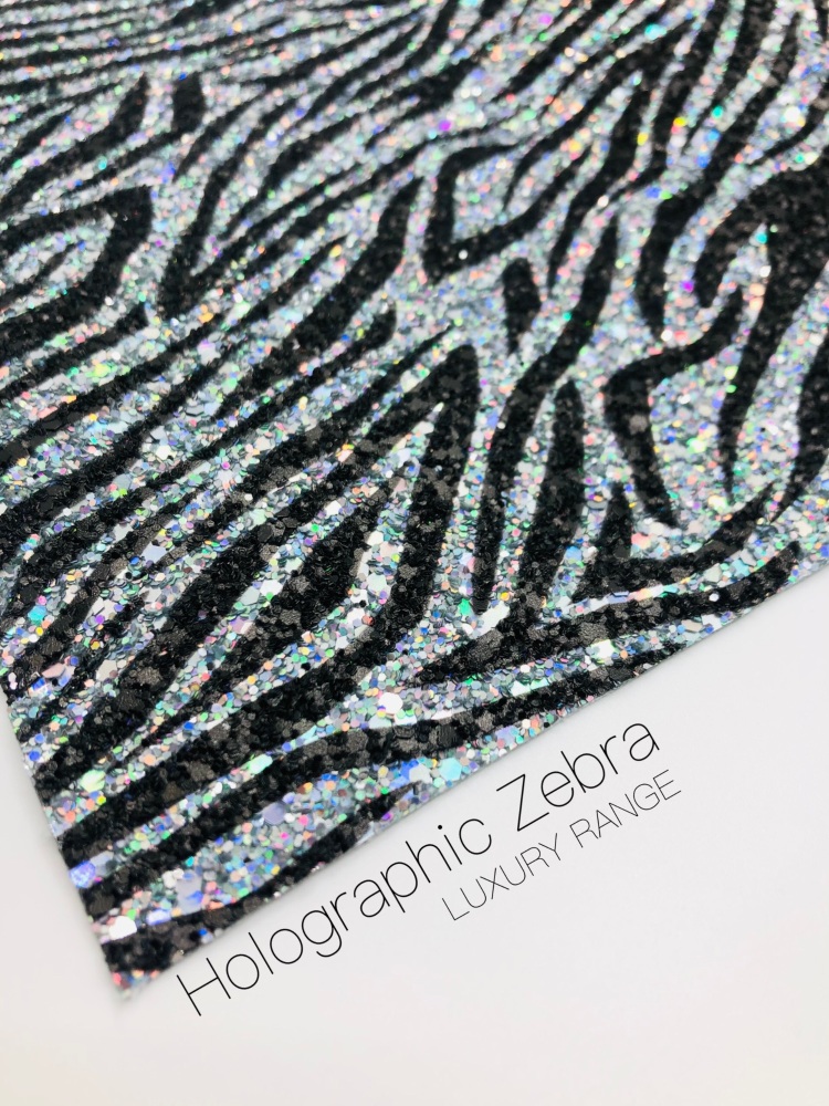 LUXURY -  Safari collection - Holo Silver Zebra chunky glitter fabric
