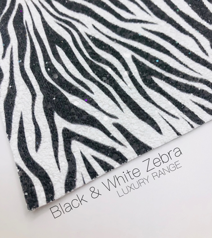 LUXURY -  Safari collection - Black & White Zebra chunky glitter fabric