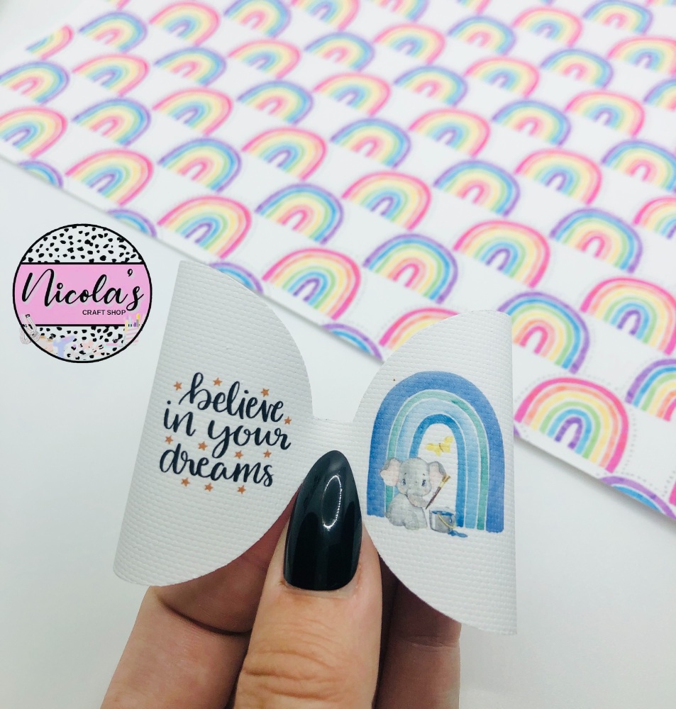 BLUE Under The Rainbow Elephant - Believe in your dreams printed pre cut bo