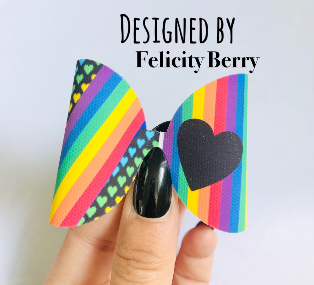 The Felicity Bow - Bright Rainbow Dark Heart pre cut bow loop