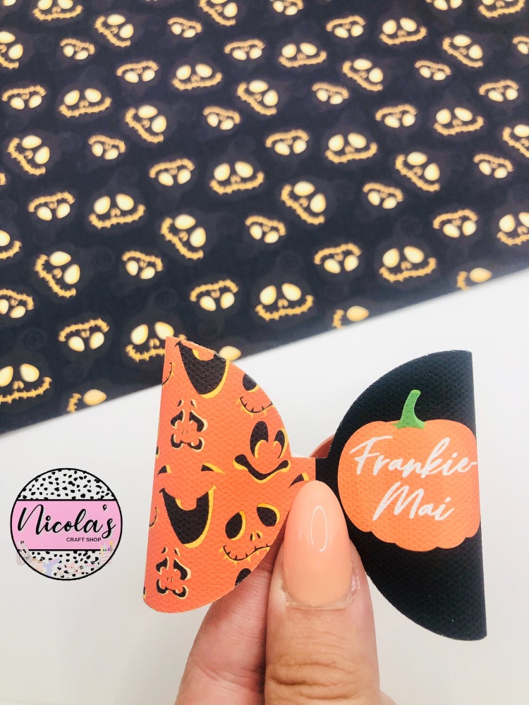 Pumpkin Halloween personalised pre cut bow loop