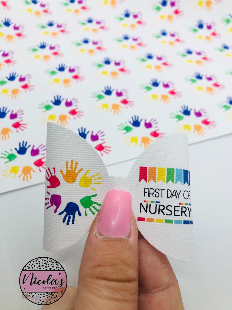 First Day of Nursery handprint pre cut bow loop