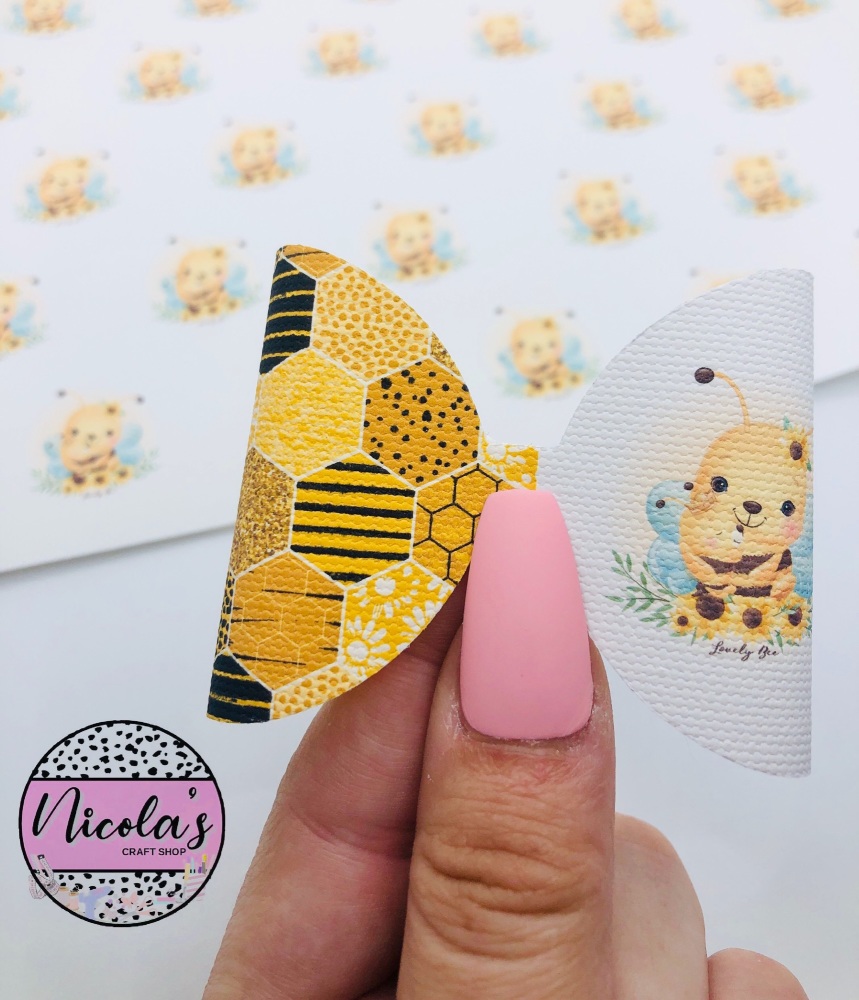 Bumble Bee Mum and baby printed pre cut bow loop