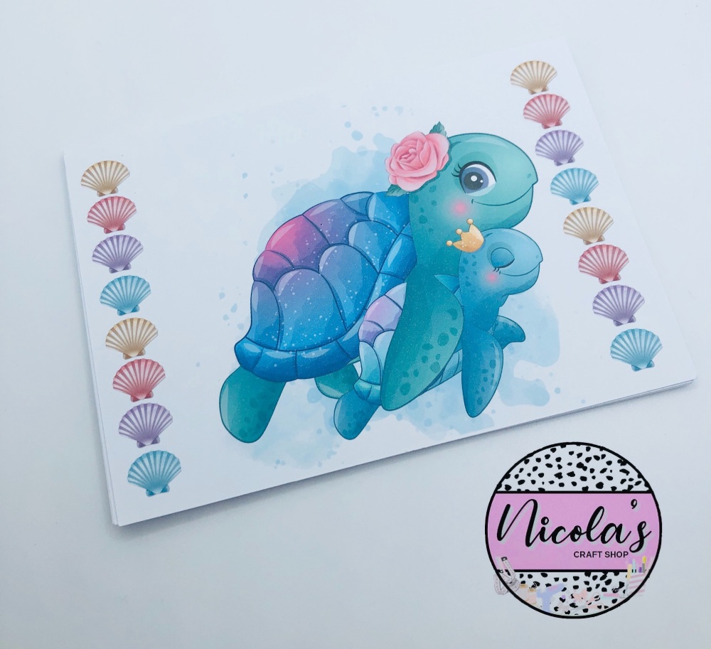 Mum and baby Sea turtle Printed bow card (pack of 10)