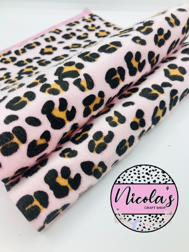 Pink leopard velveteen fabric