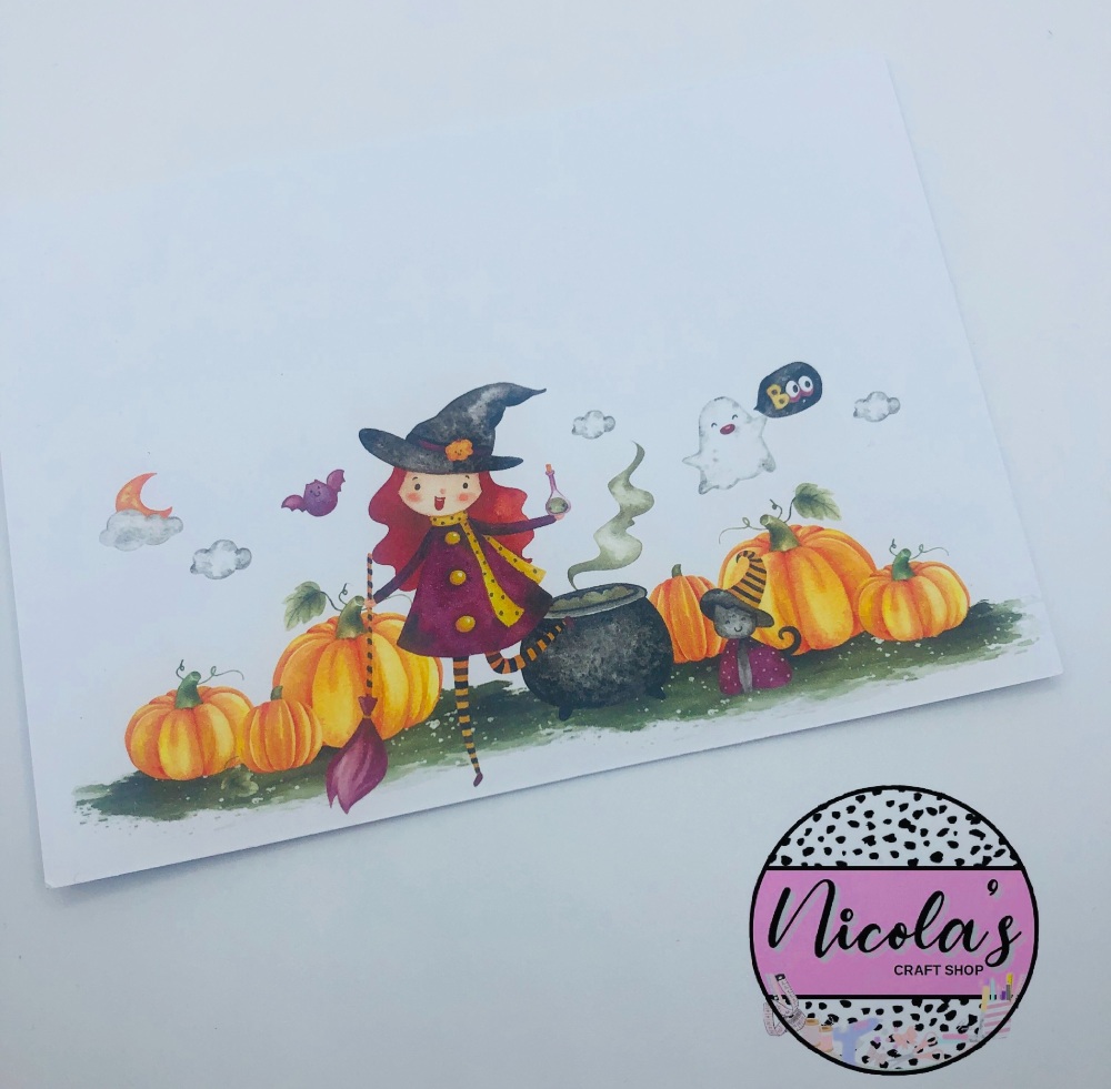 WItch with pumpkins printed Bow display cards 