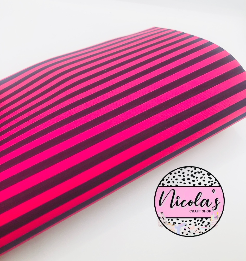 1580 - Halloween pink and black stripe printed canvas fabric sheet