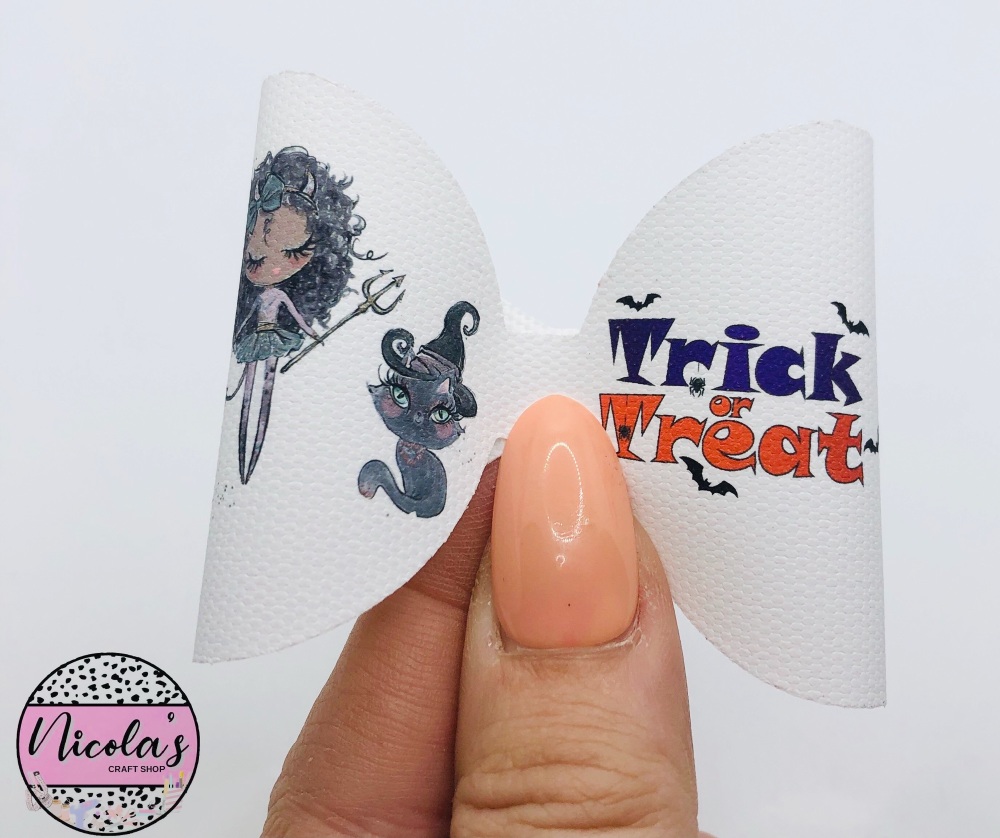 Trick or treat witch and cat pre cut bow loop