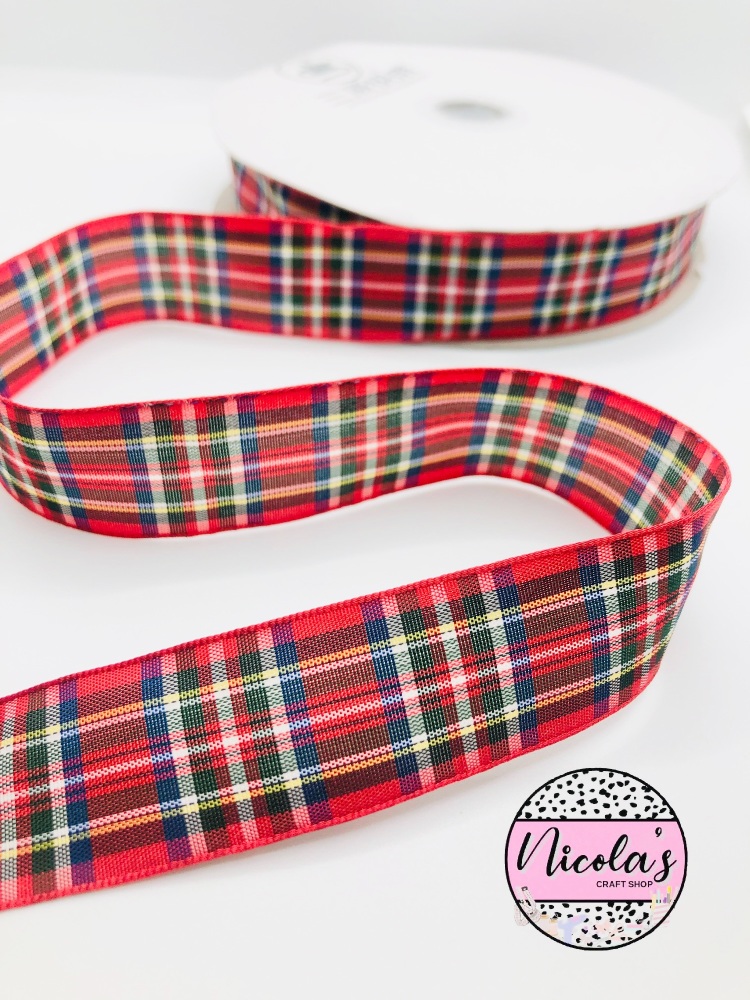 1" Red Tartan cloth ribbon