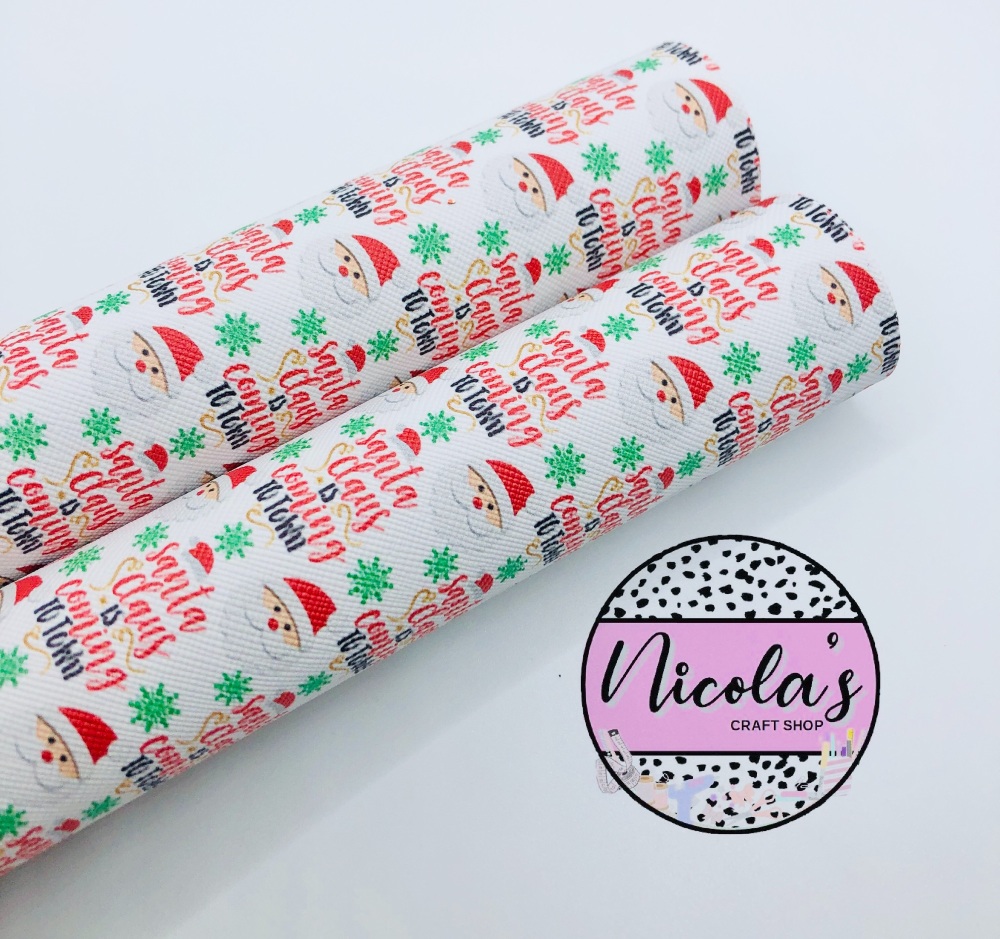 Santa Claus is coming to town Printed leatherette fabric
