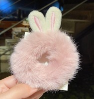 Baby Pink Fur bunny ear Scrunchie Hair bobble
