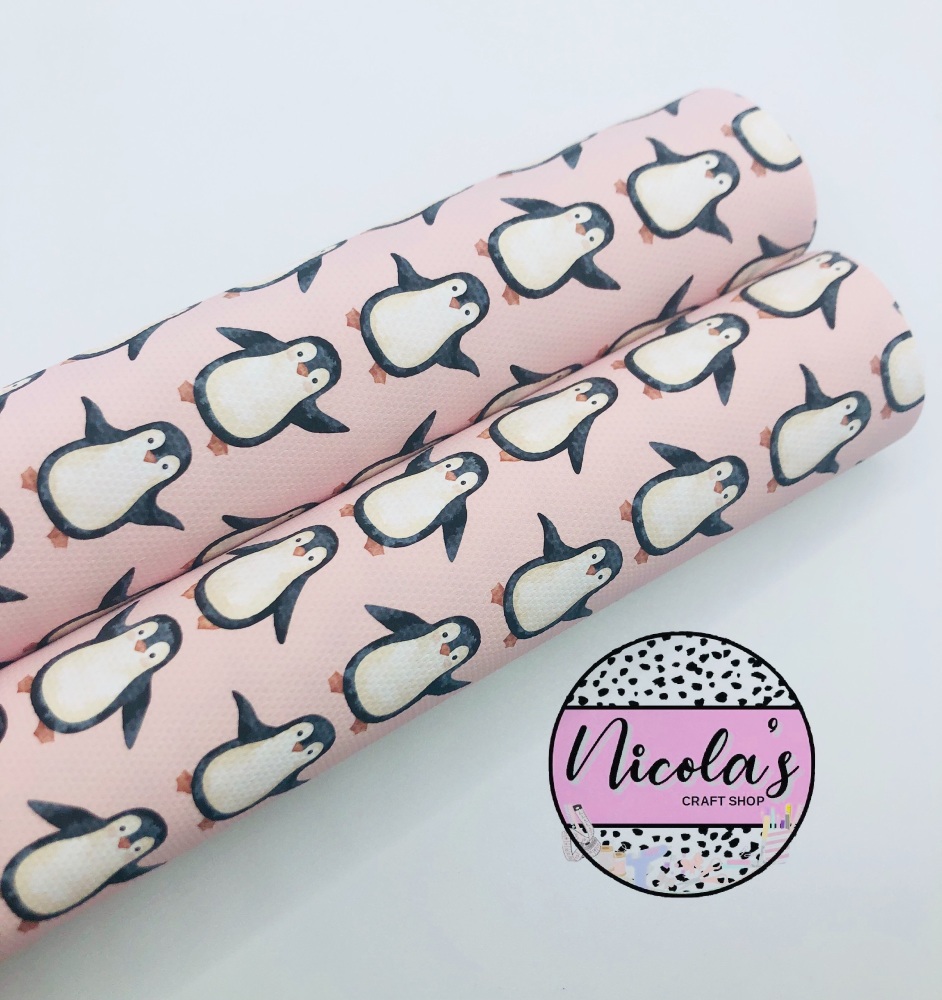 1623 - Perfect Pink penguin printed canvas fabric sheet