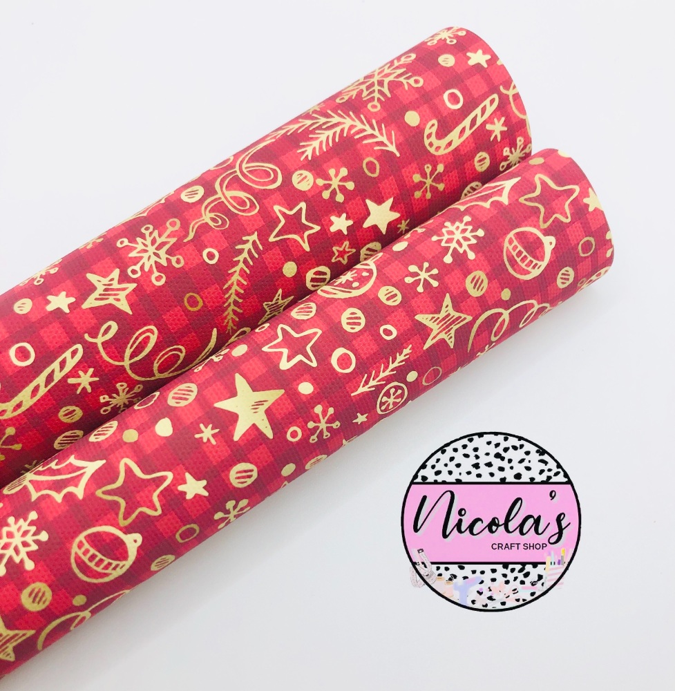 1624 - Red Golden candy cane christmas clipart printed canvas fabric sheet