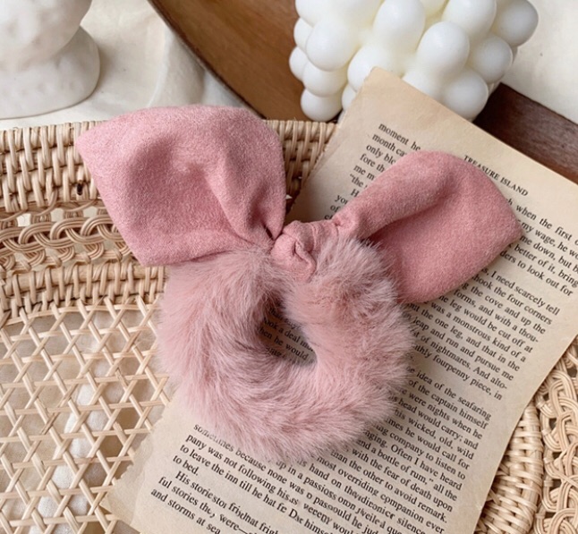 PINK - Fur Bunny Ear Hair bobble