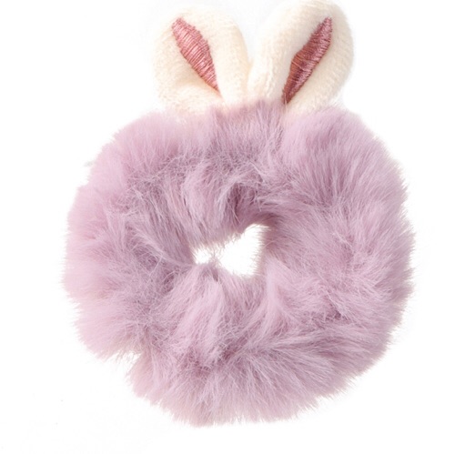Lilac Fur Bunny ear Scrunchie Hair bobble