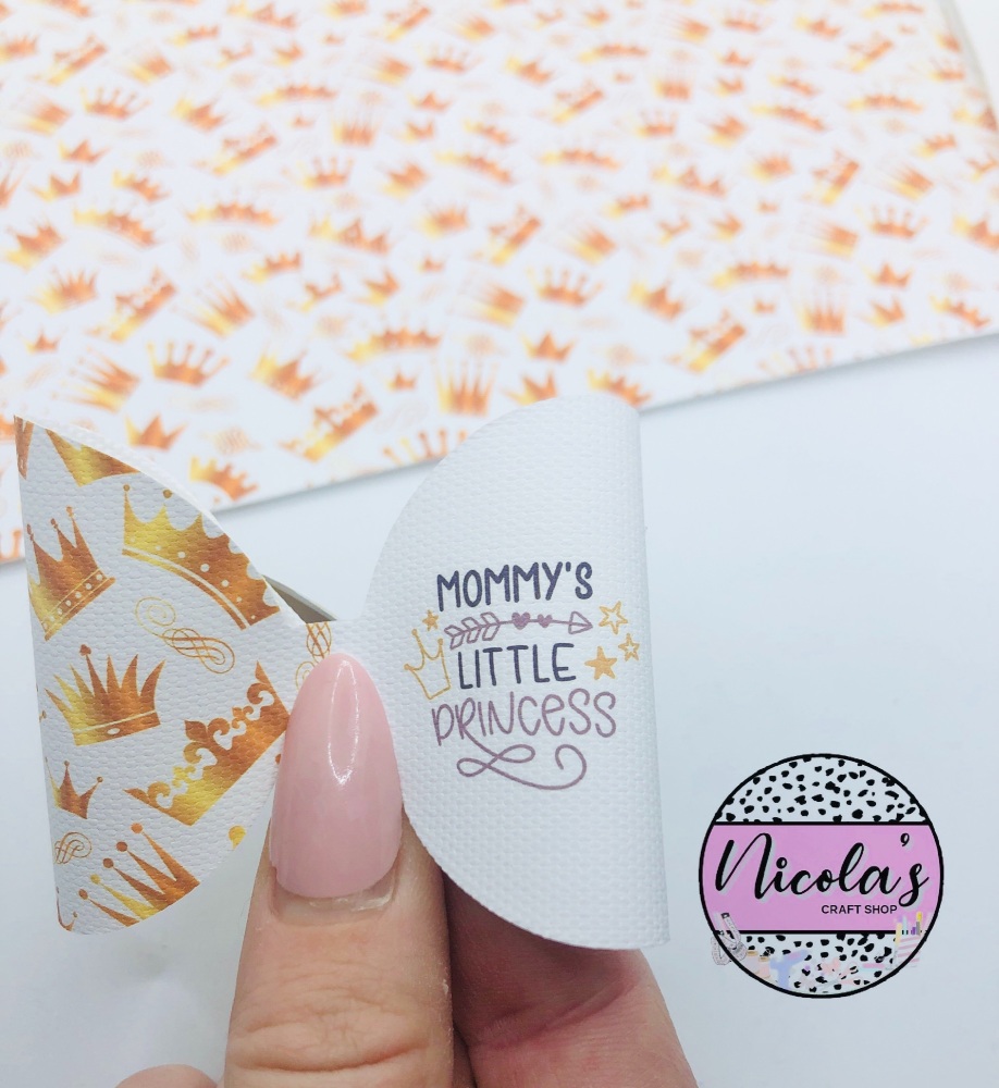 Mommy's little princess golden crown printed pre cut bow loop