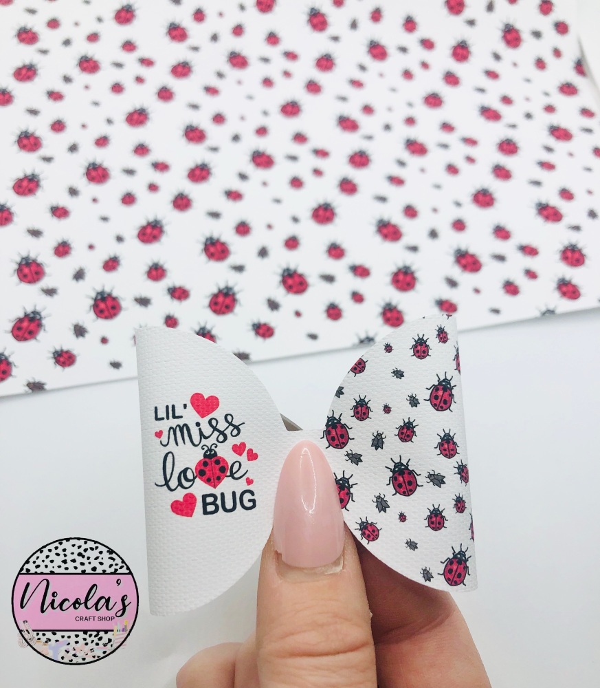 Little Miss Love Bug ladybird printed pre cut bow loop