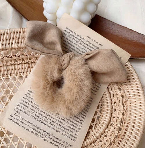 CREAM BEIGE - Fur Bunny Ear Hair bobble Scrunchie