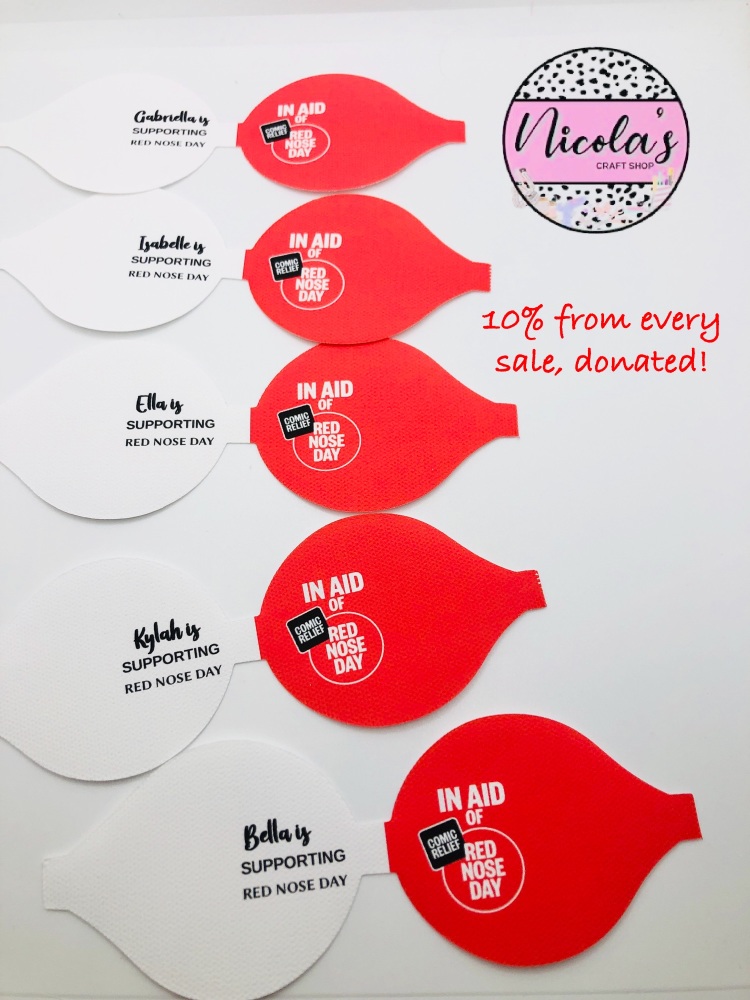 Red Nose Day comic relief black text pre cut bow loop