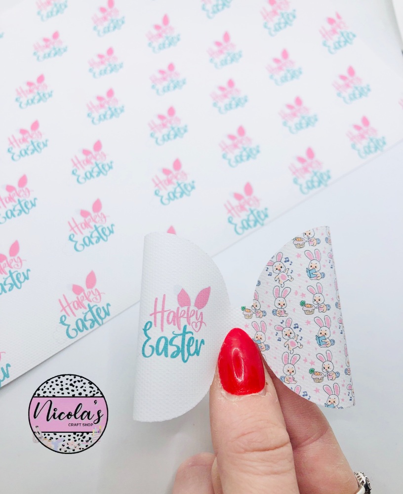 Happy easter - cute baby bunny printed pre cut bow loop