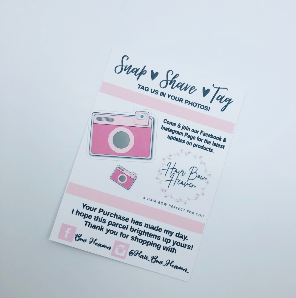 Snap Share Tag Printed Cards - PINK (Pack of 10)