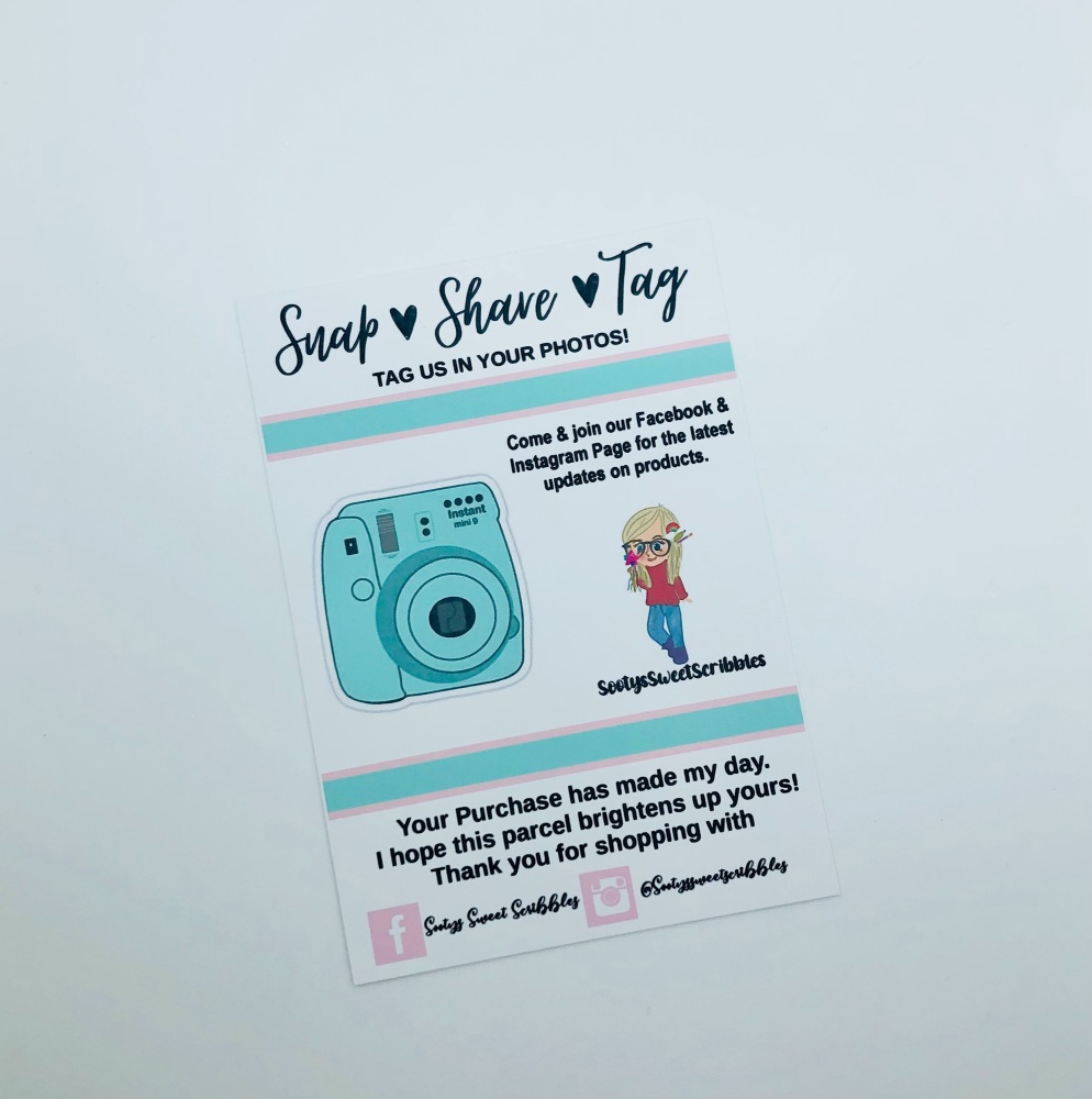 Snap Share Tag Printed Cards - BLUE (Pack of 10)