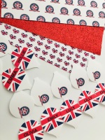 Union Jack English Queen Jubilee printed pre cut bow loop