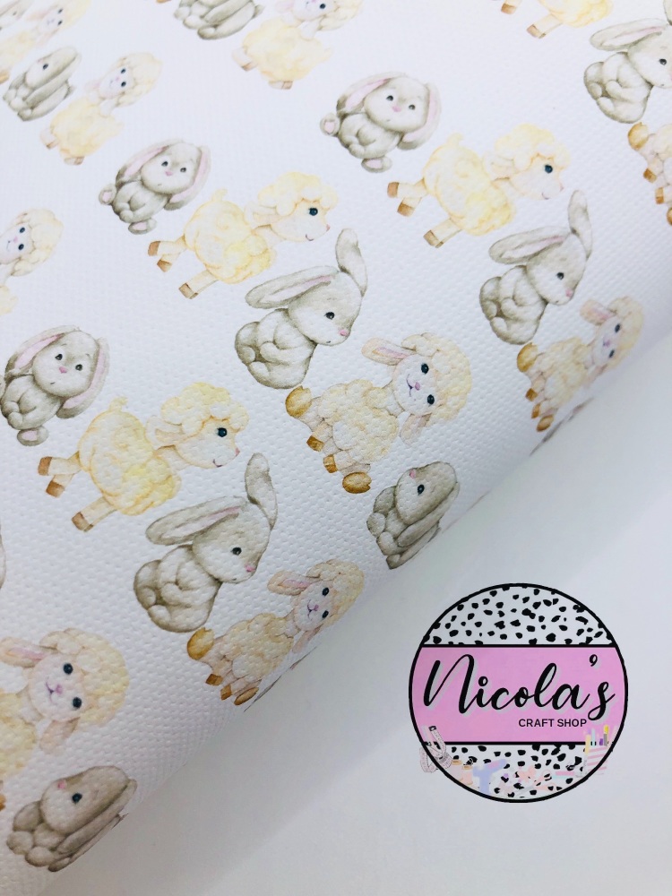 1663 - Lamb and Bunny Easter inspired print printed canvas fabric sheet