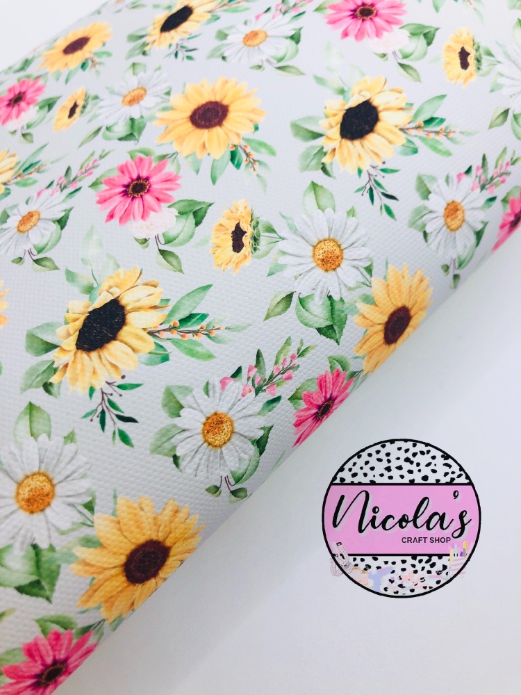 1668 -Sunflower Collection - Larger flower Daisy Sunflower floral spring print printed canvas fabric sheet