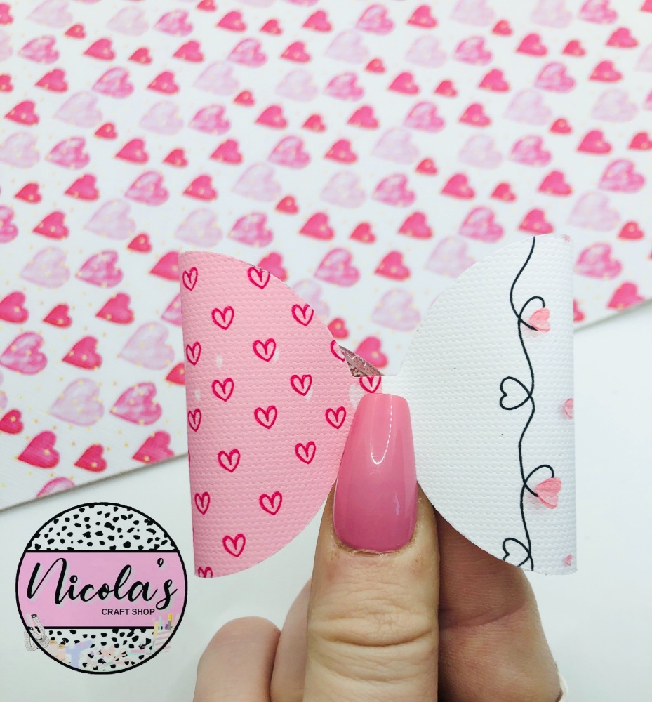 Baby Pink love heart printed pre cut bow loop