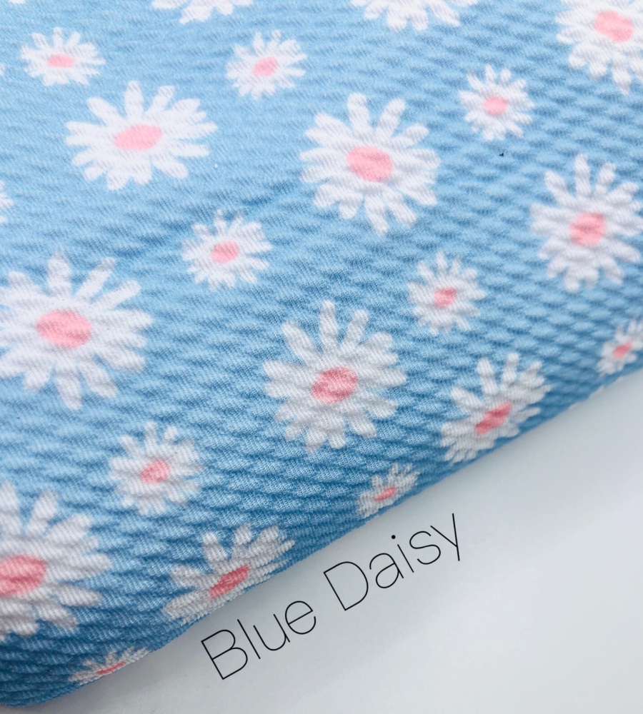 Blue Daisy printed bullet fabric