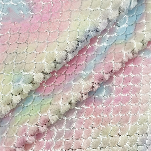 Pastel Rainbow Scale Plush Fur Velvet Fabric