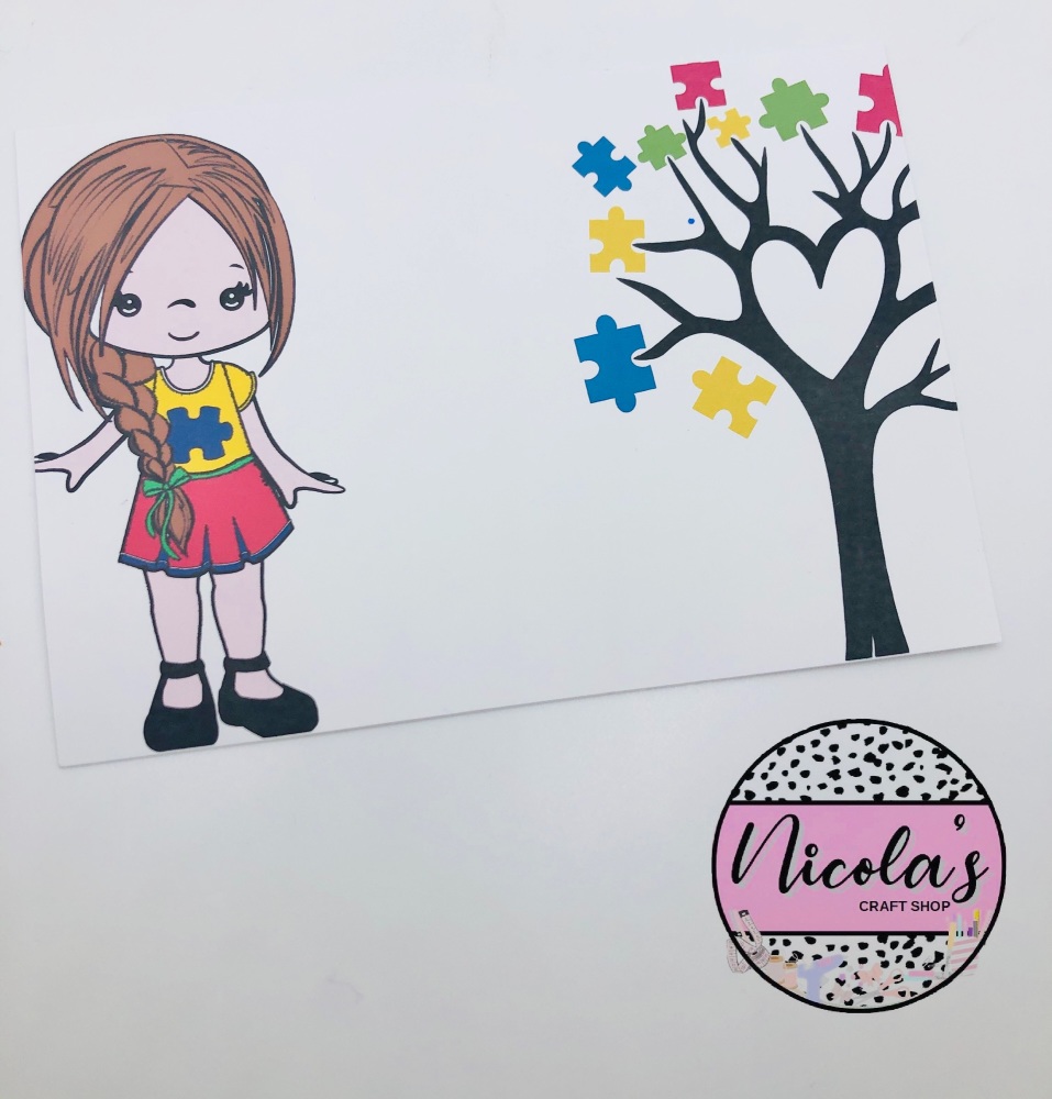 Autism Girl with tree printed Bow display cards 