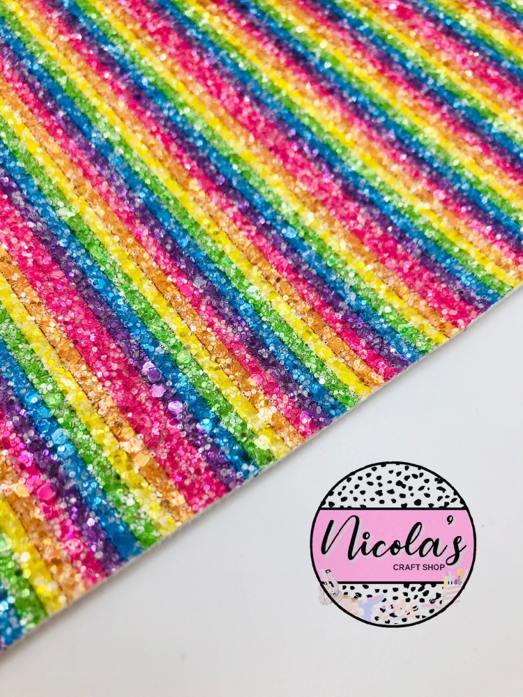 Rapid Rainbow Bright Printed chunky glitter fabric