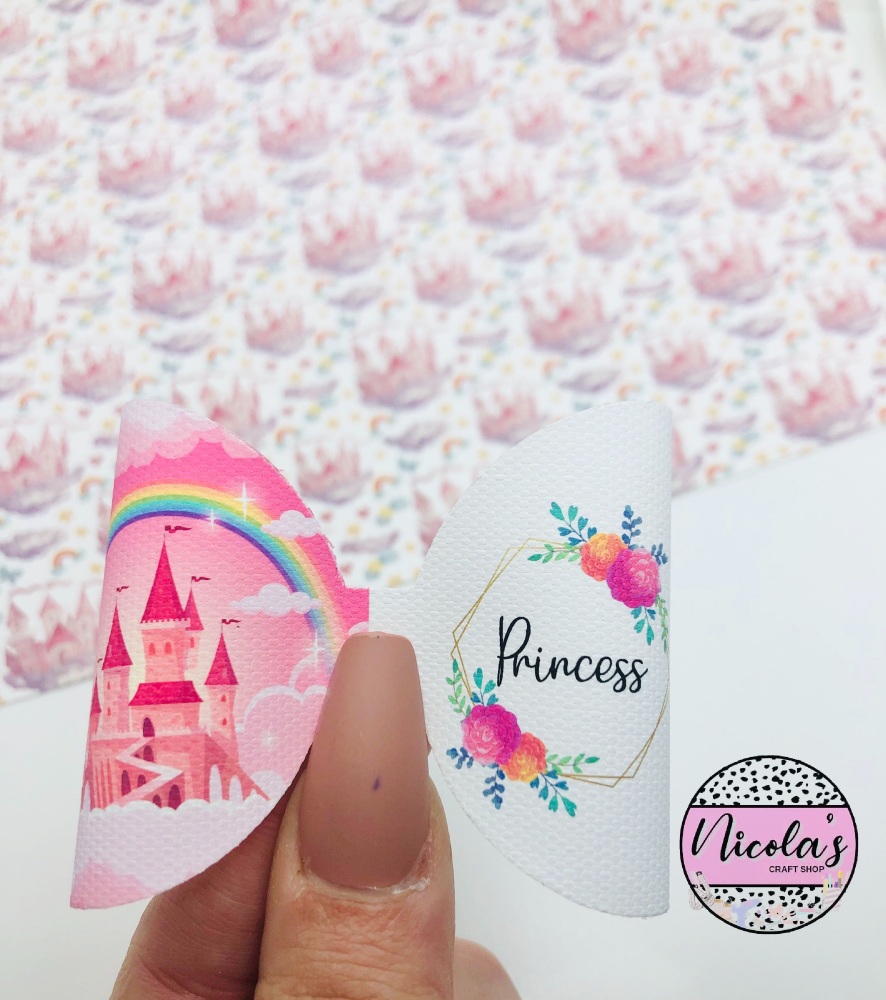 Pink princess castle spring floral wreath printed pre cut bow loop