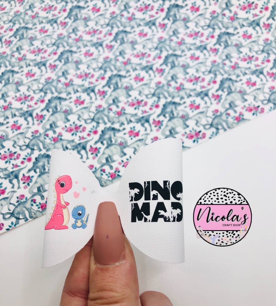 Dino mad pink printed pre cut bow loop