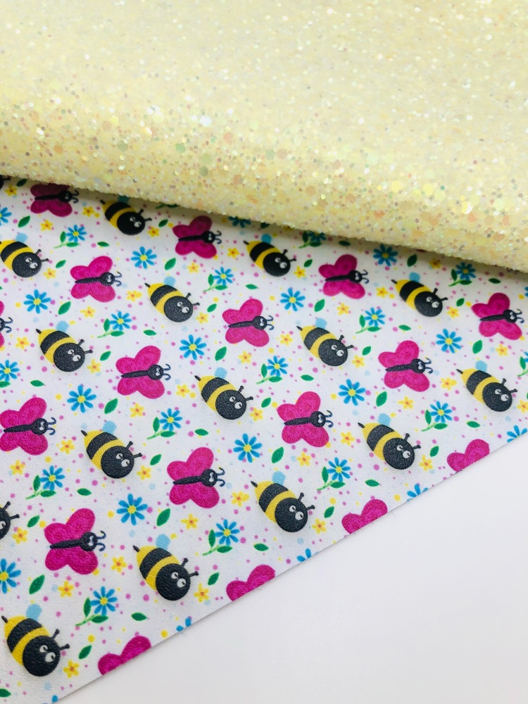 The Bee & The Butterfly Printed In House Leatherette Fabric