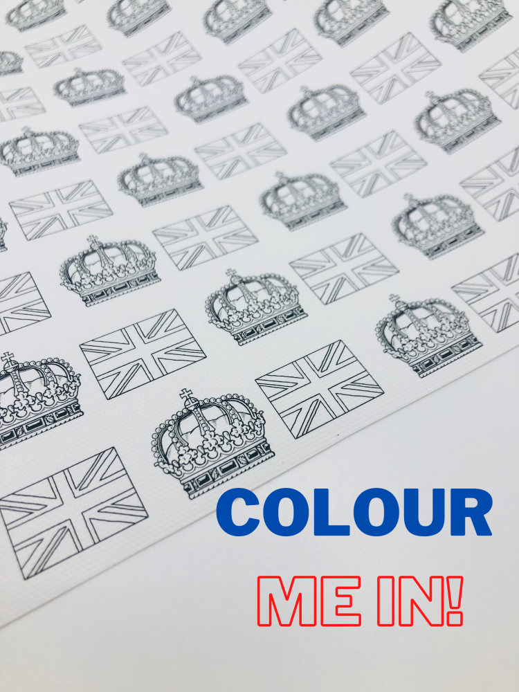 1690 -Colour me in Royal crown flag printed canvas fabric sheet